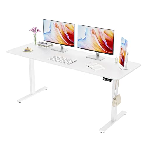 ERGOMAKER Elektrischer Höhenverstellbarer Schreibtisch 170x60cm (66.9"x23.6"), Höhenverstellbarer Tisch mit Spleißplatte (Weißes Gestell + Weiße Tischplatte) von ERGOMAKER