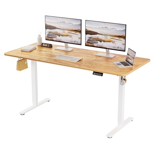 ERGOMAKER Höhenverstellbarer Schreibtisch 160x70cm,Schreibtisch Höhenverstellbar Elektrisch mit Memory-Funktion,Ergonomischer Tisch Höhenverstellbar,Hellbraun von ERGOMAKER