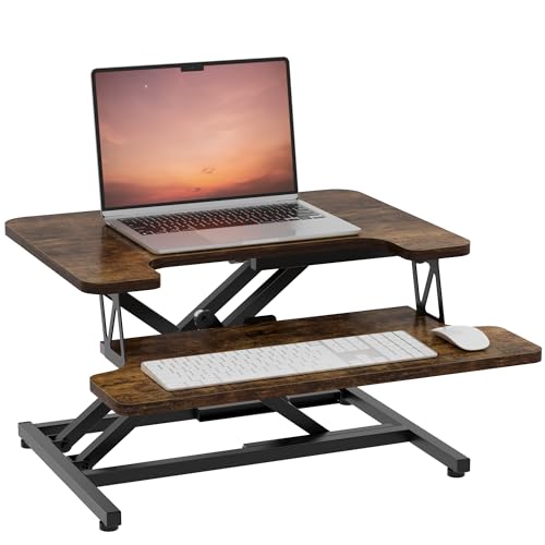 ERGOMAKER Steh-Sitz Schreibtischaufsatz Höhenverstellbar, Stehpult Aufsatz Schreibtisch 55 X 40CM Desktop Erhöhung mit Tastaturablage Rustikales Braun von ERGOMAKER