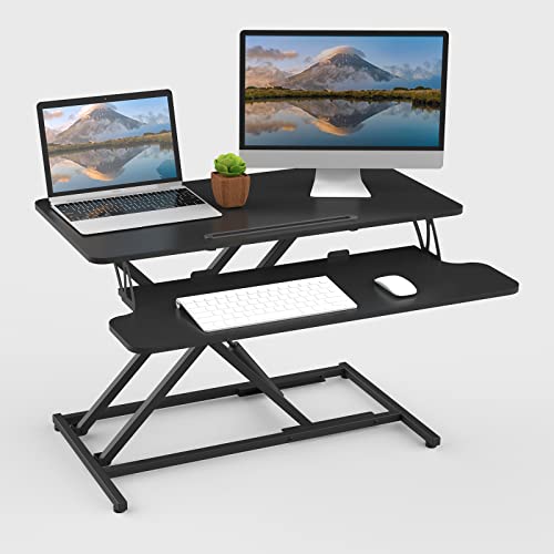 ERGOMAKER Stehpult Höhenverstellbarer Schreibtisch, 80 x 40cm Schnell Sitz Steh Computertisch für Zwei Monitore von ERGOMAKER