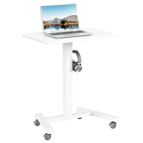 ERGOMAKER Stehpult Höhenverstellbarer Schreibtisch mit 4 Rollen, 65×45cm Mobile Laptoptisch, Überbett-Tisch Weiß, Stehtisch schreibtischaufsatz, Computertisch für Schlafzimmer, Büro, Wohnzimmer von ERGOMAKER