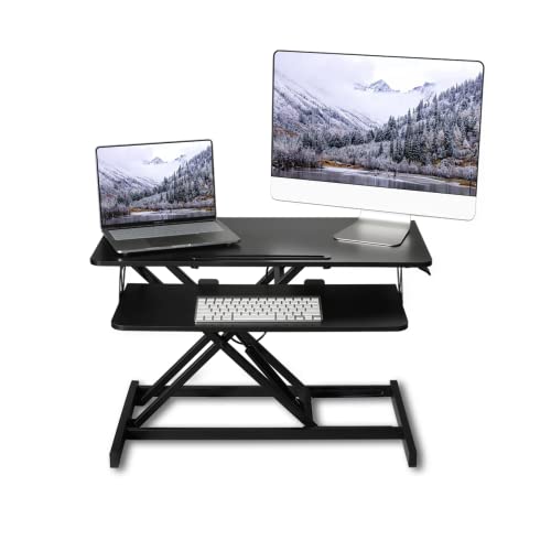 ERGOMAKER Stehpult Höhenverstellbarer Schreibtischaufsatz, Sitz Steh Computertisch 80 X 40CM mit Zwei Monitoren Tastaturablage Schwarz von ERGOMAKER