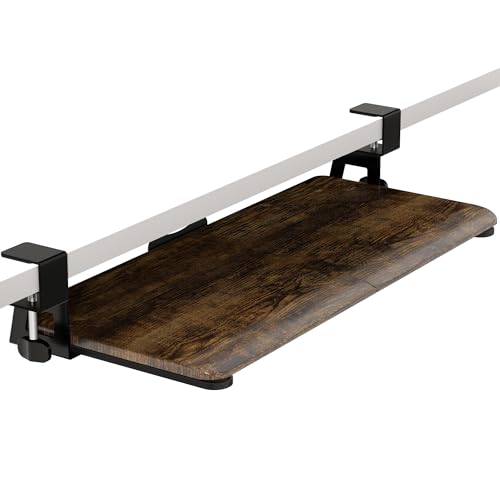 ERGOMAKER Tastaturablage, tastaturauszug untertischmontage mit C-Klemmhalterung, ergonomische Tastaturablage zum Tippen 650x300 mm, Büro und Zuhause(Braun) von ERGOMAKER