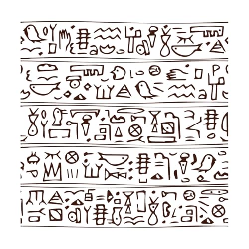 Antikes Ägypten, handgezeichnete Linie, nahtloses Muster mit Hieroglyphensymbolen von Menschen und Tieren, Gravuraufkleber, 67,2 x 67,5 cm, entfernbar, ohne Klebstoff zu hinterlassen, Kaffee von ERGOU