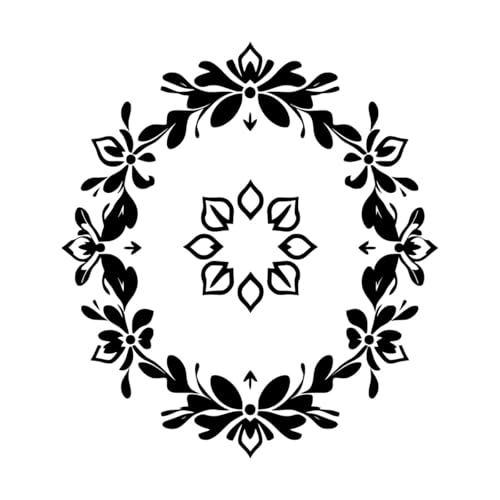 Eleganter Blumenkranz verziert kreisförmig mit detaillierten Blumen Blätter und zentrale Blütenblatt Motiv auf einem Wandaufkleber 42x46.5cm Karosseriedekoration Schwarz Eleganter Blumenkranz verziert kreisförmig mit detaillierten Blumen Blätter und zentrale Blütenblatt Motiv auf einem Wandaufkleber 42x46.5cm Karosseriedekoration Schwarz von ERGOU
