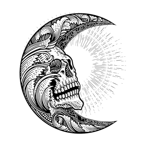 Kunstwerk Totenkopf Mond mit Gravur Ornament handgezeichnet Wand- und Wandaufkleber aus Vinyl 42x47.9cm Verschiedene Größen Schwarz Kunstwerk Totenkopf Mond mit Gravur Ornament handgezeichnet Wand- und Wandaufkleber aus Vinyl 42x47.9cm Verschiedene Größen Schwarz von ERGOU