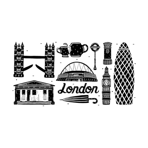 Londoner Wahrzeichen im Flat-Design-Stil Wandaufkleber aus Papier 34x65.1cm Einfache Anbringung Schwarz Londoner Wahrzeichen im Flat-Design-Stil Wandaufkleber aus Papier 34x65.1cm Einfache Anbringung Schwarz von ERGOU