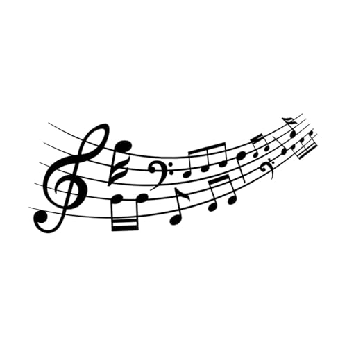 Musiknoten, Musiknoten, Wirbelmelodiemuster und Schallwellen mit Notensatz Wandaufkleber aus Papier 30x72.1cm Kunstvolle Wandmalerei Schwarz von ERGOU