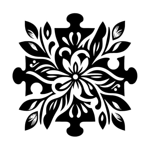 Puzzleteil-Design mit integrierten floralen Elementen, die ein symmetrisches dekoratives Motiv bilden Vinyl-Wandaufkleber 42x42.5cm Einfache Anbringung Schwarz Puzzleteil-Design mit integrierten floralen Elementen, die ein symmetrisches dekoratives Motiv bilden Vinyl-Wandaufkleber 42x42.5cm Einfache Anbringung Schwarz von ERGOU