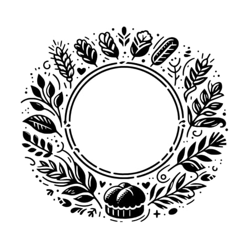 Wandaufkleber, Motiv: Botanischer Kreis mit Brot, Blätterzweigen und Blumenmotiven, perfekter Vinyl-Wandaufkleber, 67,2 x 71,2 cm, verschiedene Farben zur Auswahl, Schwarz Wandaufkleber, Motiv: Botanischer Kreis mit Brot, Blätterzweigen und Blumenmotiven, perfekter Vinyl-Wandaufkleber, 67,2 x 71,2 cm, verschiedene Farben zur Auswahl, Schwarz von ERGOU