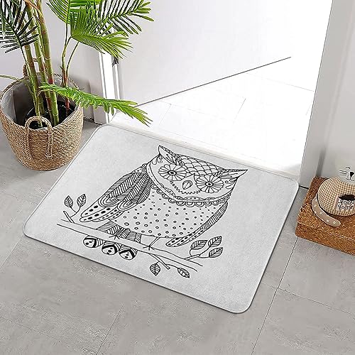 Badteppich rutschfeste,Hand gezeichnete schwarze weiße Eulen-Fliegen-Vogel-Kunst k Eulen-nette sitzende Eulen-Sc,Wasserabsorbierend Badematte maschinenwaschbar Badvorleger für Dusche,Badewanne,40x60cm von ERICAT