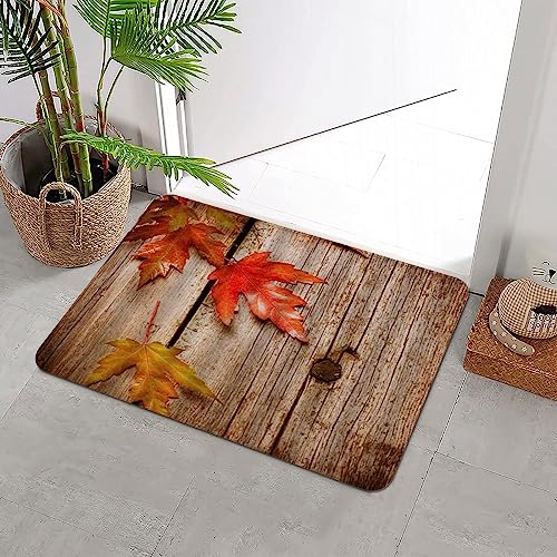 Badteppich rutschfeste,Herbst rotes Ahornblatt altes Holzbrett rostige Eisennägel rustikales Leben sie braun rot,Wasserabsorbierend Badematte maschinenwaschbar Badvorleger für Dusche,Badewanne,40x60cm von ERICAT