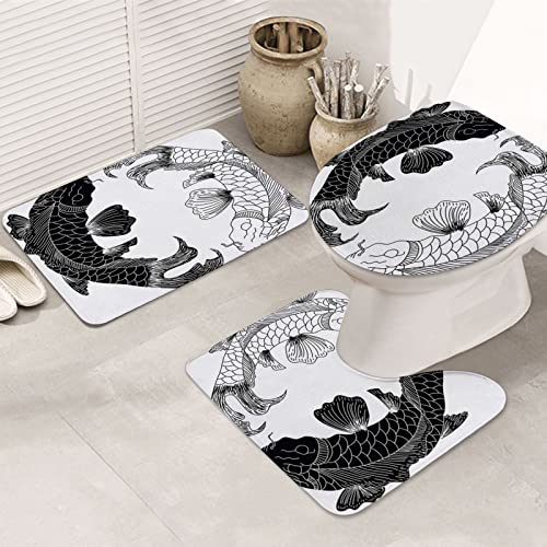 ERICAT Badezimmermatte, dreiteiliges Set saugfähiger und Rutschfester Bodenmatten,Karpfen Tiere Tierwelt Japanisch Natur Koi Traditional Fish Asia Asian,verwendet für Badezimmer und Duschen von ERICAT