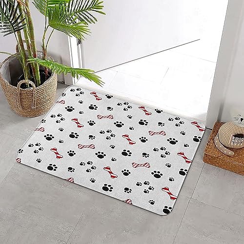 ERICAT Badteppich rutschfeste,Cute Cartoon Design Dog Paw Print Trails und Candy Cane in Form von Bone Biscuit,Wasserabsorbierend Badematte maschinenwaschbar Badvorleger für Dusche,Badewanne,40x60cm von ERICAT
