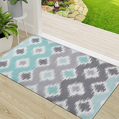 ERICAT Fußmatte Schmutz Wasserabsorbierend Fußabtreter,Geometrisch n Basierend auf Ikat Carpet Imitation Turquoise Mint,InnenbereichTürmatte rutschfest Waschbar Eingangsmatte Innen von ERICAT