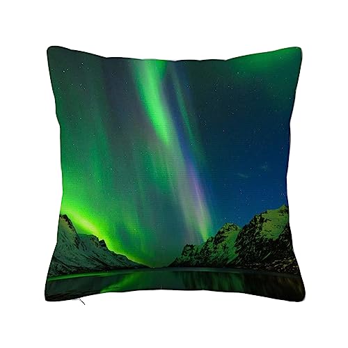 ERICAT Überwurf Kissen Fall Quadratisch Kissenbezug,Die Polarlichter in Norwegen Ersfjord Tromso,Home Dekorative Sofa Sessel Schlafzimmer Wohnzimmer 45x 45cm von ERICAT