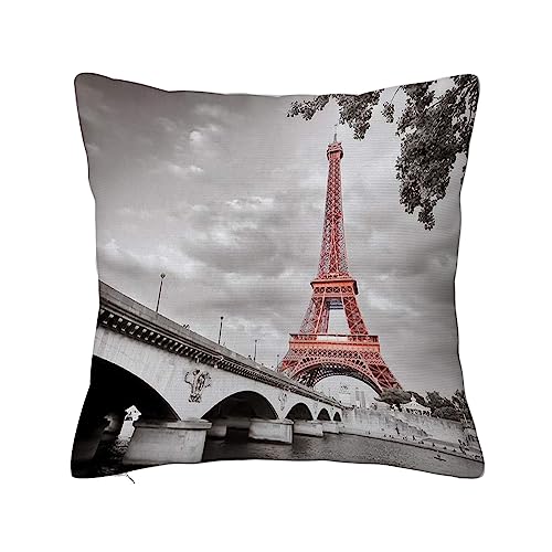 ERICAT Überwurf Kissen Fall Quadratisch Kissenbezug,Eiffelturm Monochrome selektive Färbung,Home Dekorative Sofa Sessel Schlafzimmer Wohnzimmer 45x 45cm von ERICAT