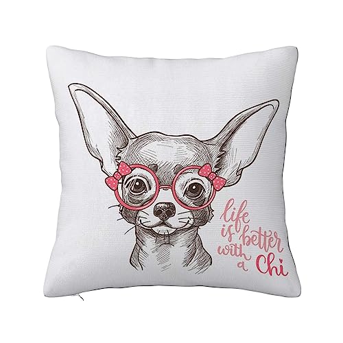 ERICAT Überwurf Kissen Fall Quadratisch Kissenbezug,Mädchen-Chihuahua,Home Dekorative Sofa Sessel Schlafzimmer Wohnzimmer 45x 45cm von ERICAT