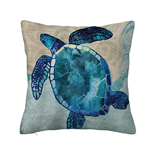 ERICAT Überwurf Kissen Fall Quadratisch Kissenbezug,Marine Life Blue Sea Turtle Aquarell Ozean Tierwelt am Meeresboden,Home Dekorative Sofa Sessel Schlafzimmer Wohnzimmer 45x 45cm von ERICAT