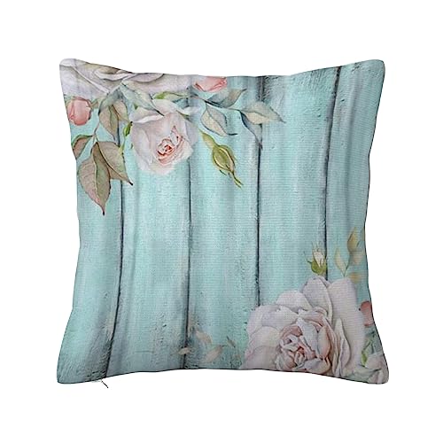 ERICAT Überwurf Kissen Fall Quadratisch Kissenbezug,Rustikal Shabby Country Chic Holz Rose,Home Dekorative Sofa Sessel Schlafzimmer Wohnzimmer 45x 45cm von ERICAT