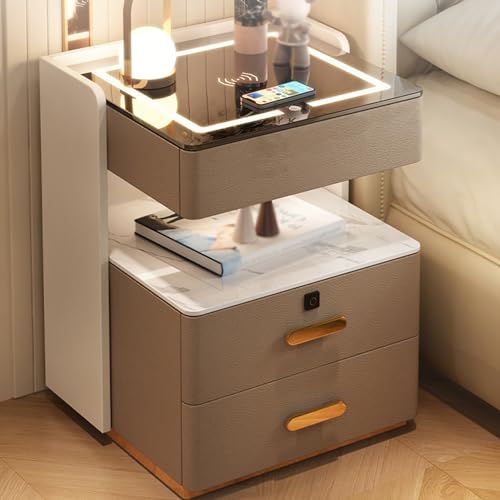 Intelligenter Nachttisch mit Ladestation, Smart Nachttisch mit 3 Schubladen Und Offenem Stauraum, Nachtschrank mit Induktionslichtern Und Schlössern for Den Menschlichen Körper ( Size : 50x40x58cm ) von ERICAT