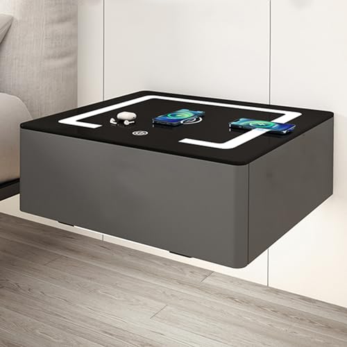 Schwebender Intelligenter Nachttisch mit Ladestation und LED-Leuchten, Nachttischchen zur Wandmontage Tischplatte Aus Gehärtetem Glas mit Automatischem Sensorlicht und Mikrofaserleder ( Color : Dark g Schwebender Intelligenter Nachttisch mit Ladestation und LED-Leuchten, Nachttischchen zur Wandmontage Tischplatte Aus Gehärtetem Glas mit Automatischem Sensorlicht und Mikrofaserleder ( Color : Dark g von ERICAT