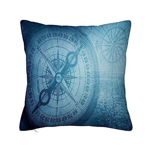 Überwurf Kissen Fall Quadratisch Kissenbezug,Alter Kompass auf Vintage-Karte Piraten- und nautisches Thema Grunge-Hintergrund,Home Dekorative Sofa Sessel Schlafzimmer Wohnzimmer 45x 45cm von ERICAT