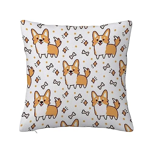 Überwurf Kissen Fall Quadratisch Kissenbezug,Orange Welpe niedliches Muster Hunderasse Welsh Corgi Tiere Wildlife Star Mops Little Heart Do,Home Dekorative Sofa Sessel Schlafzimmer Wohnzimmer 45x 45cm von ERICAT