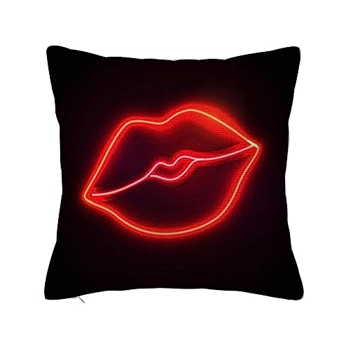 Überwurf Kissen Fall Quadratisch Kissenbezug,Rote erotische weißglühende Retro- Fahnen-Liebes-Partei-Neonlippen-Element-Zeichen-Symbole,,Home Dekorative Sofa Sessel Schlafzimmer Wohnzimmer 45x 45cm von ERICAT