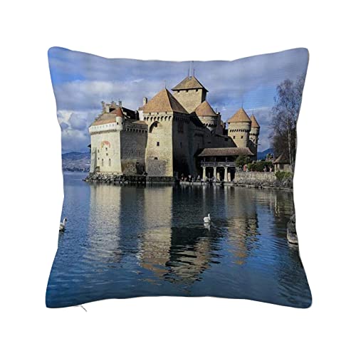 Überwurf Kissen Fall Quadratisch Kissenbezug,Schloss Chillon Schweiz Berühmte szenische mittelalterliche Burg Genfer See Felsen Alpen Archi,Home Dekorative Sofa Sessel Schlafzimmer Wohnzimmer 45x 45cm von ERICAT