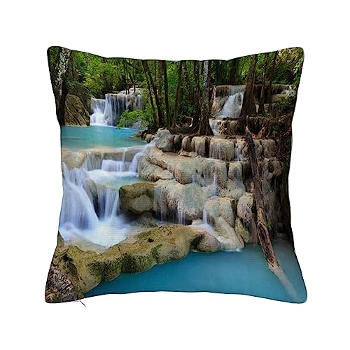 Überwurf Kissen Fall Quadratisch Kissenbezug,Wasserfall Landschaft Natur Landschaft Exotische Bäume Primitive Regenwald Dschungel Berge Eff,Home Dekorative Sofa Sessel Schlafzimmer Wohnzimmer 45x 45cm von ERICAT