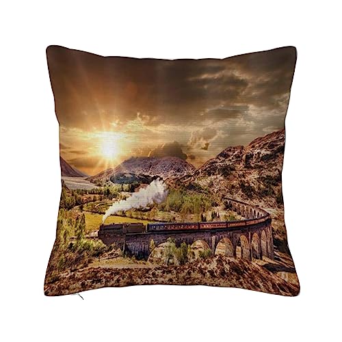 Überwurf Kissen Fall Quadratisch Kissenbezug,Wizard School Express Train Berühmter Zug Malerischer Eisenbahnviadukt Schottischer Sonnenunte,Home Dekorative Sofa Sessel Schlafzimmer Wohnzimmer 45x 45cm von ERICAT