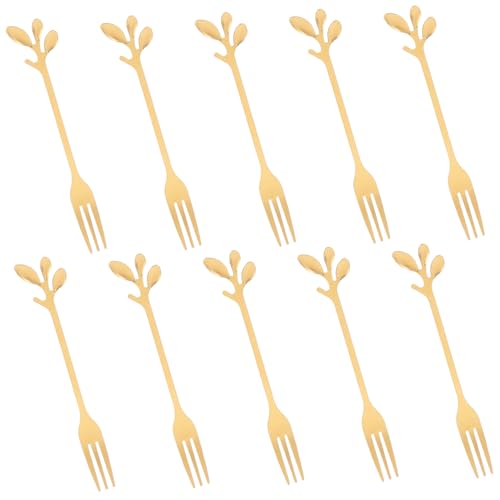 ERINGOGO 10stücke Elegante Mini Goldblatt Gabeln Aus Edelstahl Für Vorspeisen Desserts Und Salate Praktische Cocktail Gabeln Für Partys Und Hausgebrauch von ERINGOGO