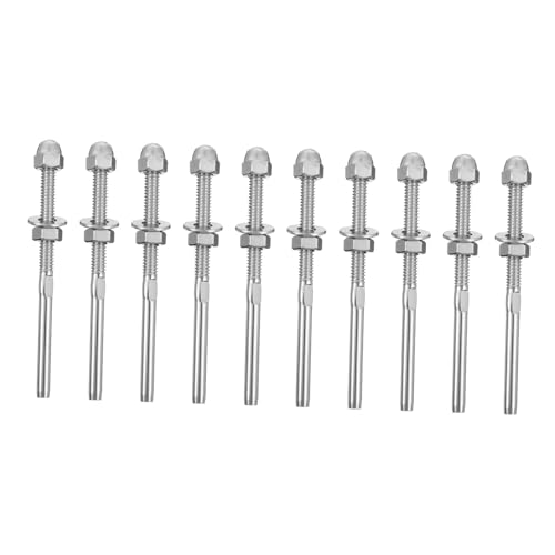 ERINGOGO 10 Stück Teiliges Edelstahl Kabelspanner Rostfrei für Treppen und Terrassengeländer Einteiliges Gewinde Endstück Korrosionsbeständig Einfach zu Montieren Geeignet für Metallpfosten von ERINGOGO