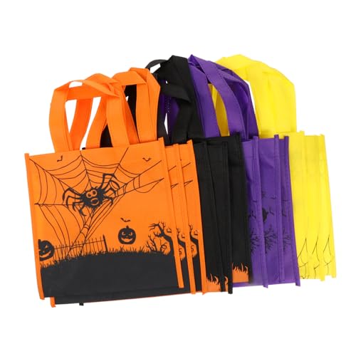 ERINGOGO 12 Stück Teiliges Halloween Geschenkbeutel aus Hochwertigem Vliesstoff Bunte Süßigkeiten Tüten mit Klassischem Party Motiv Wiederverwendbar für Halloween und von ERINGOGO