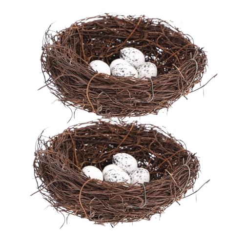 ERINGOGO 12 Stück Teiliges Osternest Set mit Handgefertigten Rattan Vogelnestern und Realistischen Künstlichen Vogeleiern Dekoratives Bird Egg Nest Ornament für DIY Osterdeko Party und von ERINGOGO