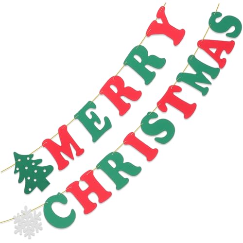 ERINGOGO 15 Stück Teiliges Merry Christmas Wimpel Banner aus Filz mit Schneeflocken Lang Rot Grün Weiß Wetterfest für Weihnachtsdeko Outdoor Party und Hausdekoration von ERINGOGO