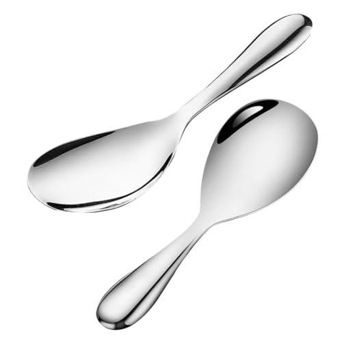 ERINGOGO 2 Stück Edelstahl Reislöffel Großer Küchenpaddel mit Ergonomischem Griff Spiegelpoliert Vielseitig für Reis Kochen und Servieren Einfach zu Reinigen Komfortabel und Langlebig von ERINGOGO
