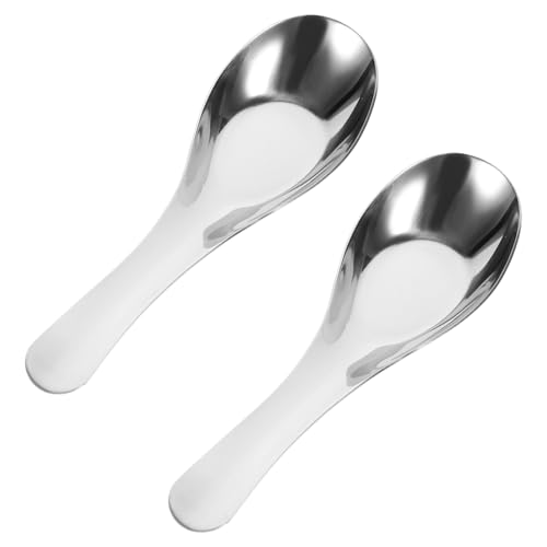 ERINGOGO 2 Stück Edelstahl Suppenlöffel Flacher Boden Rostfrei Glatte Oberfläche Langlebig Design für Restaurant Hotel und Haushalt Vielseitig als Esslöffel und Reislöffel Geeignet von ERINGOGO