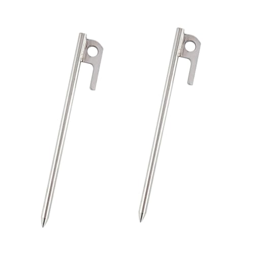 ERINGOGO 2 Stück Edelstahl Zeltheringe Robust Sturmsicher Spitzförmig mit Seilöse Camping Bodenanker Zeltnägel für Zelte Markisen Pavillons Outdoor Zubehör von ERINGOGO