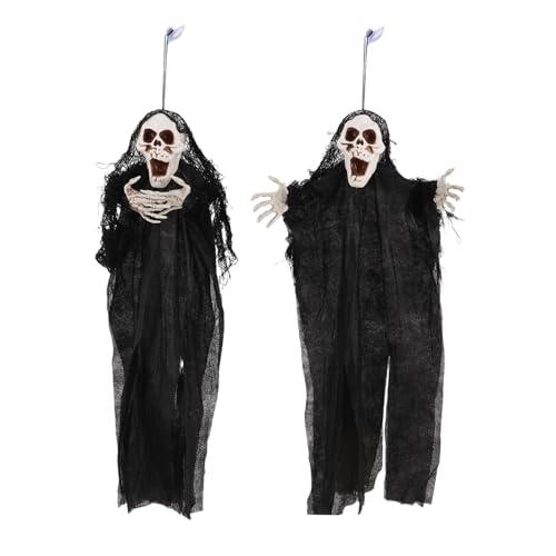 ERINGOGO 2 Stück Hängende Halloween Figuren Deko mit Schädel Leuchtende Outdoor Grusel Deko für Garten Haunted House Requisiten Wiederverwendbar und Vielseitig für Halloween Party und von ERINGOGO