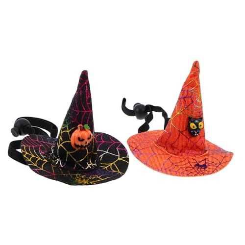 ERINGOGO 2 Stück Halloween Haustier Haarband Spinnennetz Hexenhut Stirnband für Hunde Katzen Elastisch Orange Schwarz Festliches Kostüm Zubehör für Party und Karneval von ERINGOGO