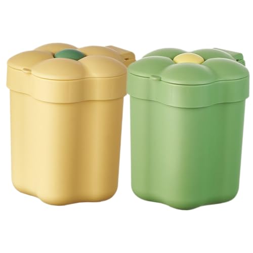 ERINGOGO 2 Stück Mini Desktop Mülleimer mit Deckel Blumenförmiger Kunststoff Abfallbehälter Gelb Grün Kompakter Tischmülleimer für Büro Schlafzimmer und Badezimmer zur von ERINGOGO