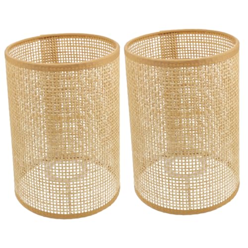 ERINGOGO 2 Stück Rattan Lampenschirm Deckenleuchte Vintage Hängelampe Ersatzschirm Leicht Robust für Schlafzimmer Wohnzimmer Rustikales Design von ERINGOGO