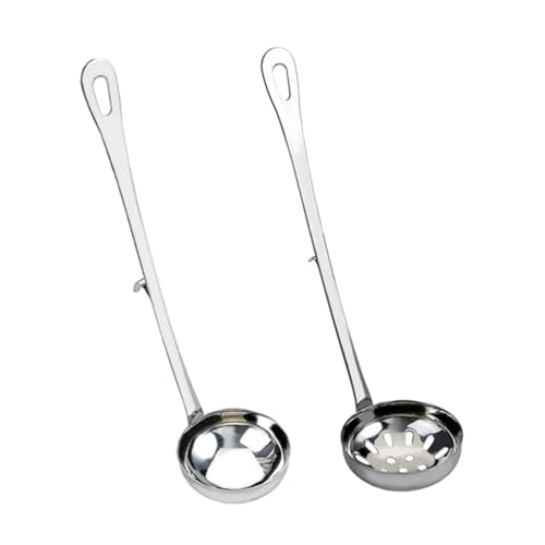 ERINGOGO 2 Stück Teiliges Edelstahl Hot Pot Servierlöffel mit Haken Langem Griff Sieblöffel und Suppenkelle Rostfrei Öl und Suppenfilternd für Küche Restaurant Hotel und Zuhause von ERINGOGO