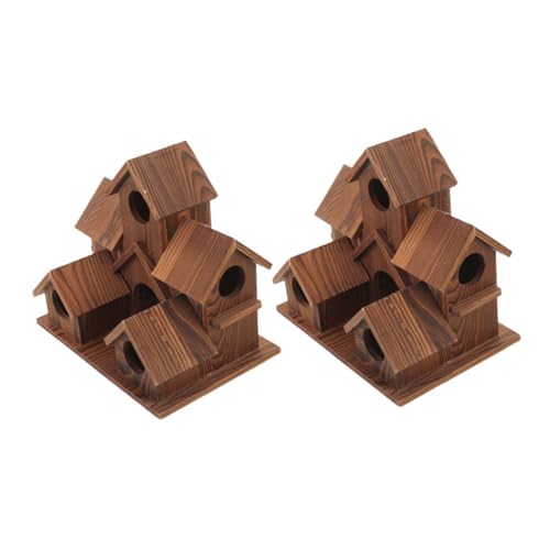 ERINGOGO 2 Stück Wetterfeste Vogelhäuser aus Massivem Holz mit Futterfunktion Rustikaler Landhausstil Wildvogel-nistkasten für Garten Terrasse und Outdoor-Dekoration von ERINGOGO