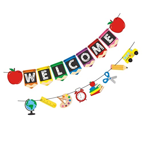 ERINGOGO 2 Stück Willkommensbanner Schulanfang Teilig Tür Flaggen mit Buchstaben Schulparty Deko für Klassenzimmer Fenster Türen Back To School Saison Fotohintergrund für Ersten Schultag von ERINGOGO