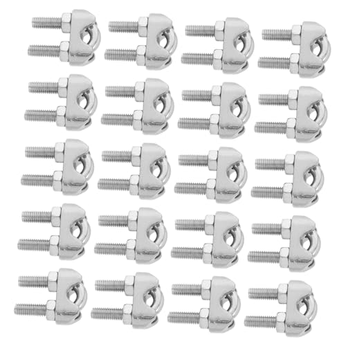 ERINGOGO 20 Stück Spannfutter für Drahtseile Kabelklemmen aus Metall Drahtbefestigungsclips rostfreier Kabelclip Kabel Drahtseil Drahtspanner Kabelschraubklemmen Rostfreier Stahl Silber von ERINGOGO