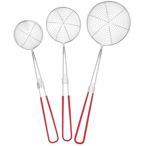 ERINGOGO 3 Stück Edelstahl Siebset Spider Strainer mit Hängegriff Feinmaschige Abtropflöffel in Klein Mittel Groß für Pasta und Gemüse Langlebig Platzsparend Sichere Handhabung von ERINGOGO