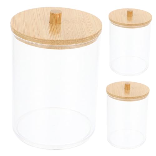 ERINGOGO 3 Stück Kleine Aufbewahrungsbox mit Bambusdeckel und für Wattestäbchen und Wattepads Kompakt Staubdicht Platzsparend Vielseitig für Badezimmer Schminktisch und Schlafzimmer von ERINGOGO